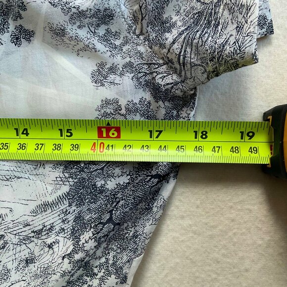 Christian Dior Shirt midi Dress White Navy Blue Toile de Jouy Voile SZ38bust35.6 - Picture 8 of 11